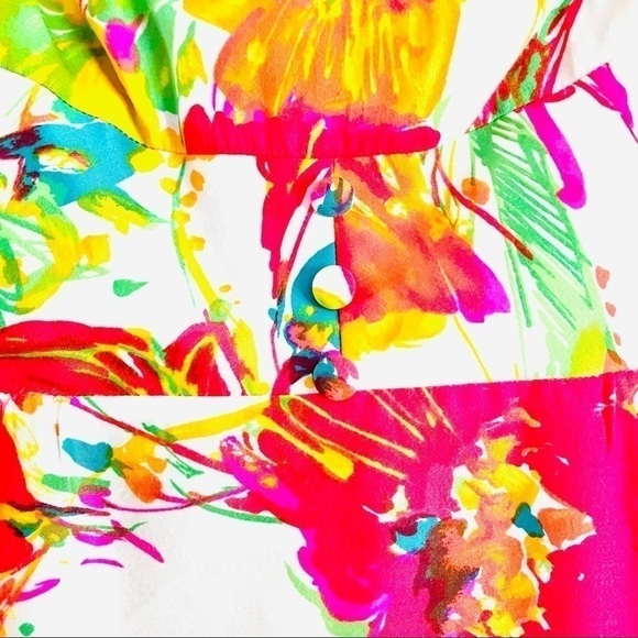 Sun Fashions of Hawaii Dress L Vintage Floral Print Fabric Buttons Vacation - Picture 6 of 11